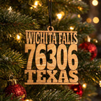 Custom City & ZIP Code Wooden Ornament – Personalized State Christmas Ornament